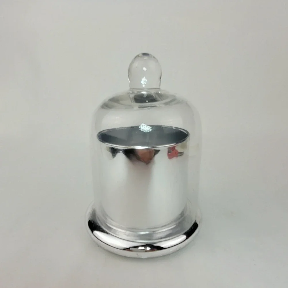 Silver Chrome Glass Cloche Candle Holder Clear Dome Pedestal Decor